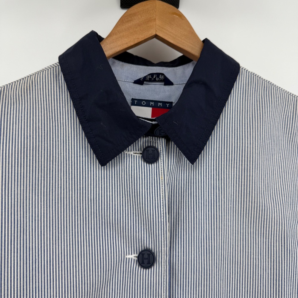 Tommy Hilfiger Womens Hickory Stripe Barn Coat Blue White Medium - Picture 2 of 9